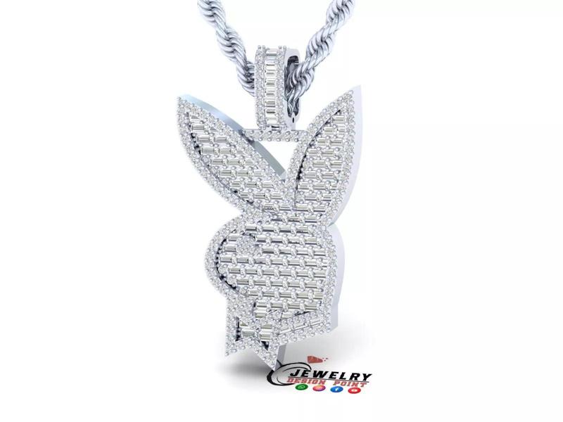 Custom Playboy Bunny Diamond Necklace - Rabbit Pendant