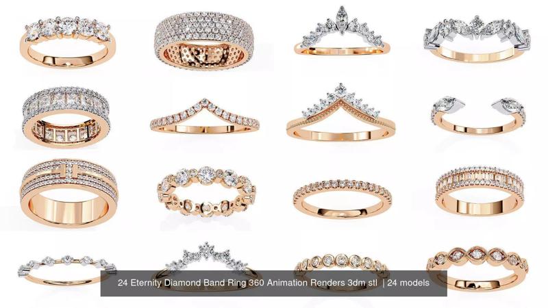 24 Eternity Diamond Band Ring 360 Animation Renders 3dm stl  3D Model Collection