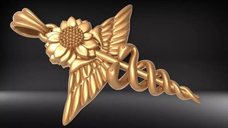 Sunflower Caduceus Necklace Charm Bracelet Medical Jewelry