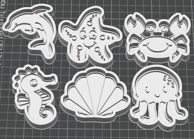 Pack 6 marine cutters STL - Molds of jellyfish, seahorse, dolphin and more. Volume 1