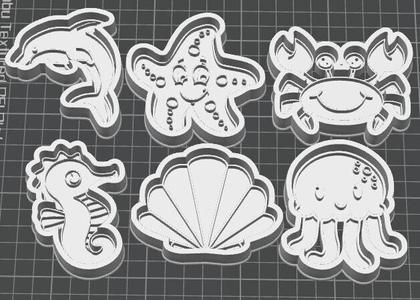 Pack 6 marine cutters STL - Molds of jellyfish, seahorse, dolphin and more. Volume 1