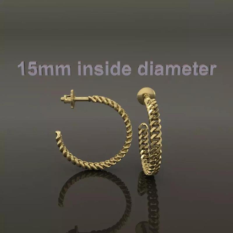 Earring Hoop Cuban Style Link Open Back 15mm inside
