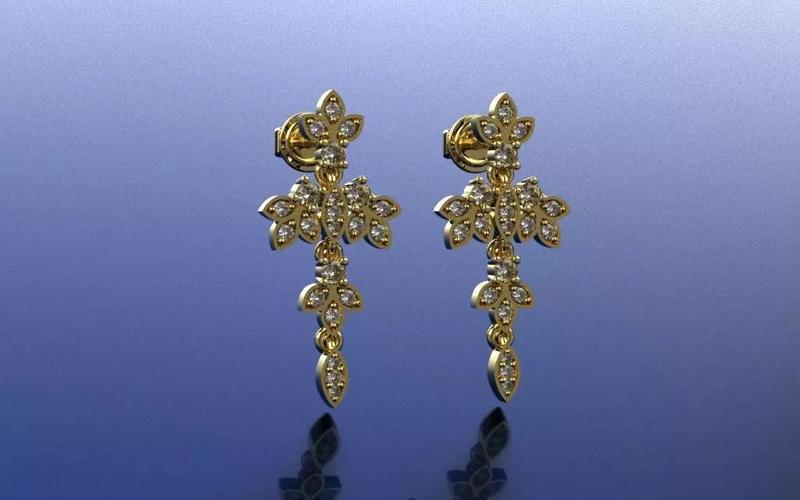 Earring Delicate Leaves  - Jewelry 3D -  BR-36