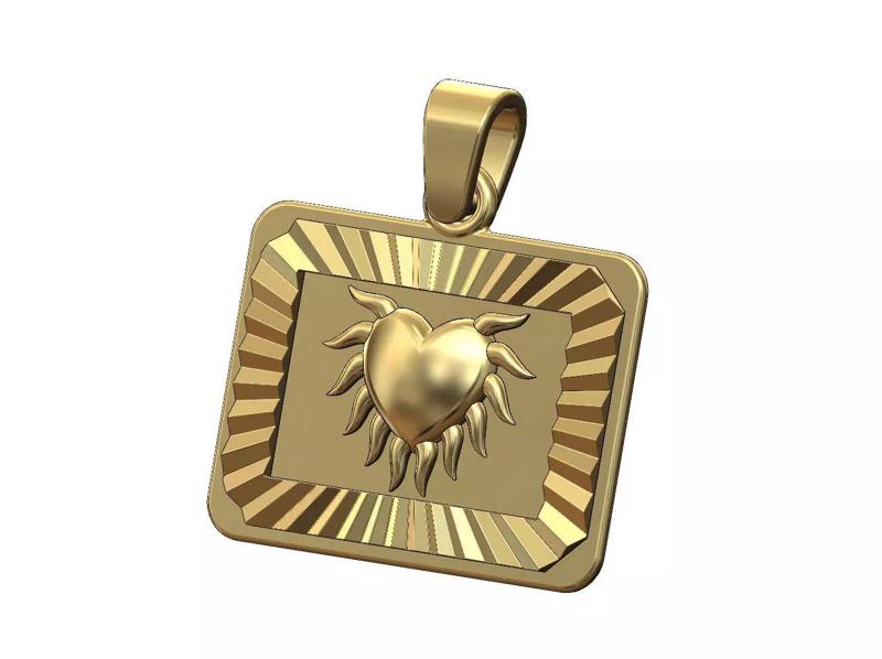 Sacred flaming horned heart landscape faceted sunrays pendant