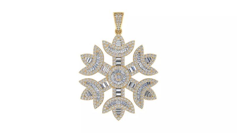 Snowflake Elegance Baguette And Round Diamond Pendant