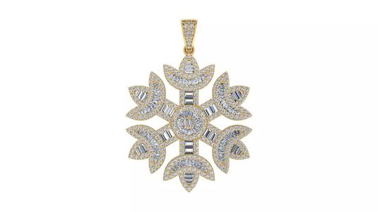 Snowflake Elegance Baguette And Round Diamond Pendant