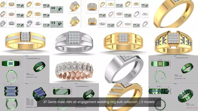 37 Gents male 3dm stl engagement wedding ring bulk collection