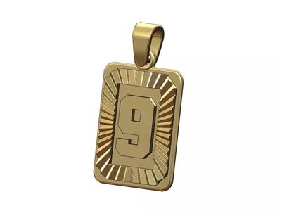 Nine 9 number NBA font faceted sunrays pendant charm