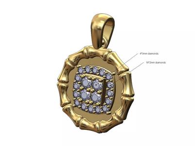 Diamond square cluster bamboo pattern coin with bail