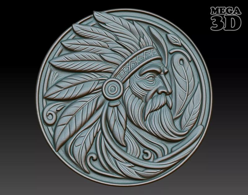 Native American Patriarch basrelief 02 240918