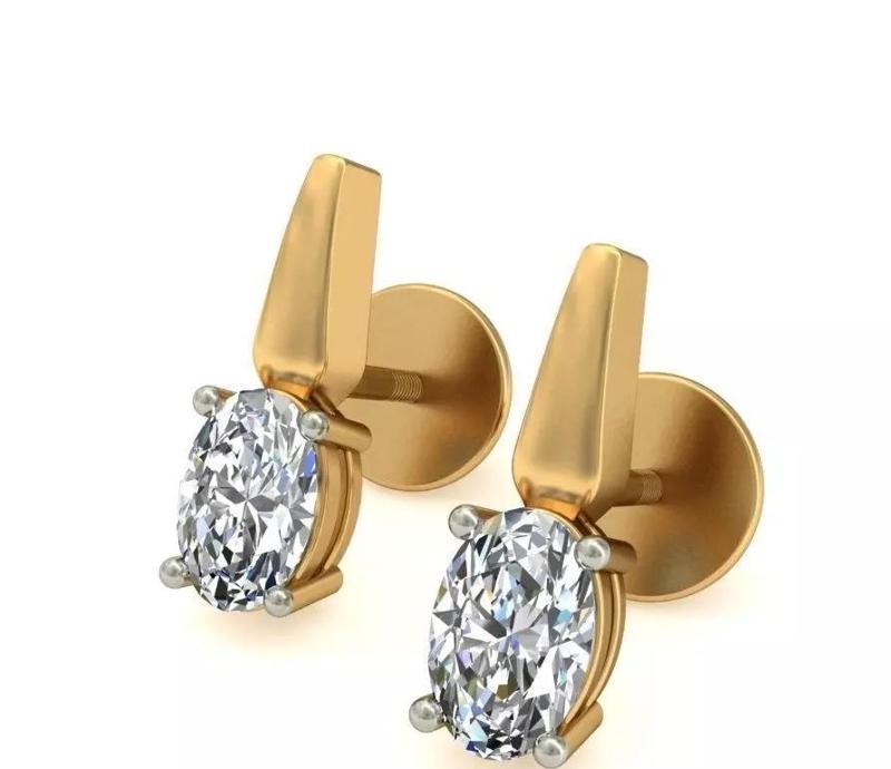 Solitaire  Oval Diamond Earrings 3Dm STL OBJ FBX Render Details