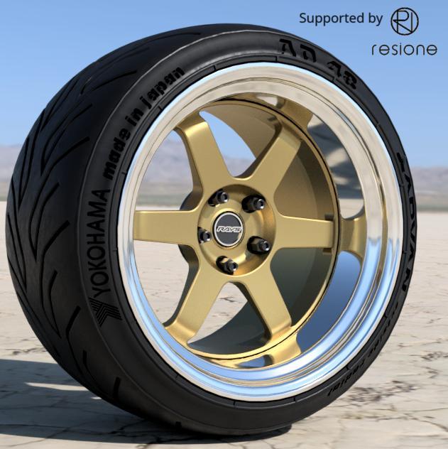 RAYS Volk racing TE 37 V 18 inch rims with  ADVAN yokohama tires for diecast and scale models
