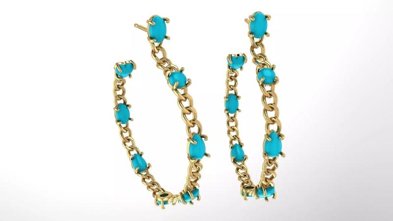 Chain Earring with Cabochon Gemstones 40 mm