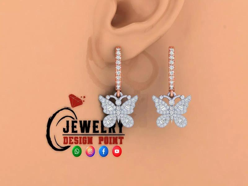Custom Diamond Hoops Earring - Butterfly Diamond Earrings Unisex