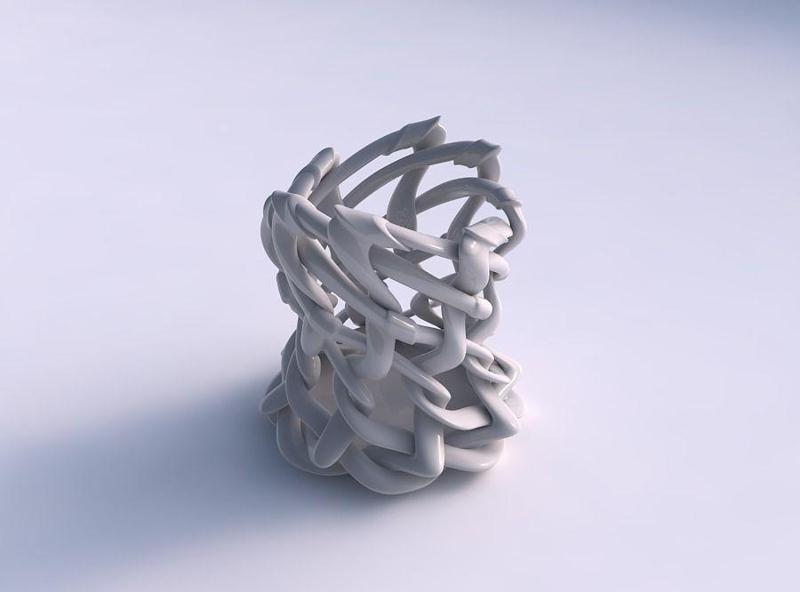 Bowl cylindrical with interlacing soft edged lattice and ribb...