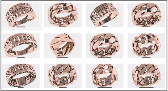 12 Monaco Cuban Chain Plain gold band ring  3D Model Collection