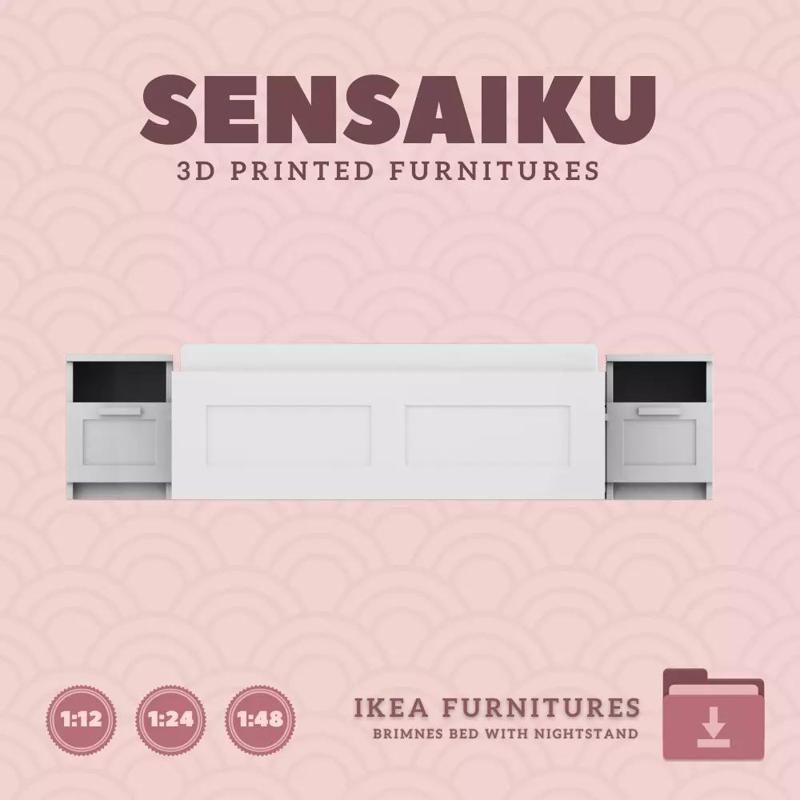BRIMNES Bed Frame and Nighstand for Dollhouse IKEA 3D Print