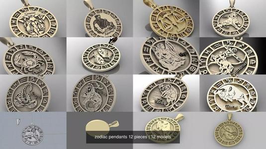 zodiac pendants 12 pieces 3D Model Collection