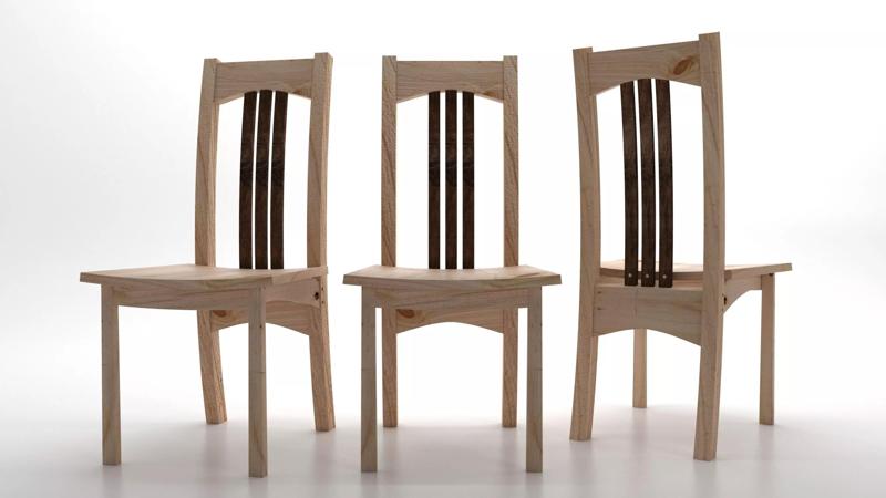 Chair set of three wooden chairs