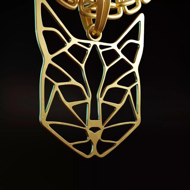 Feline Cat Stylized Pendant Amulet Necklace Design