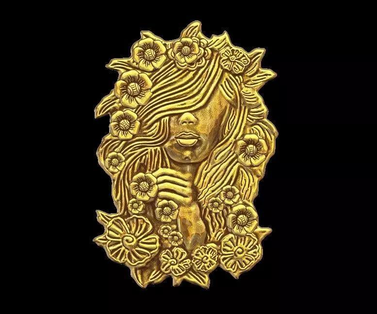 Girls face with flowers Pendant