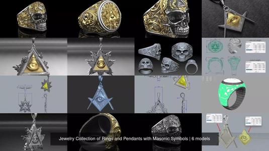 Jewelry Collection of Rings and Pendants with Masonic Symbols