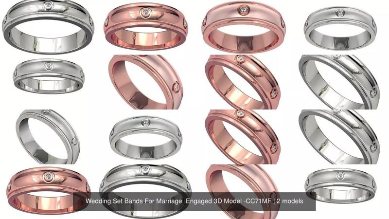 Wedding Set Bands For Marriage  Engaged 3D Model -CC71MF 3D Model Collection