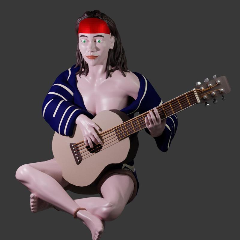 Female Bard Hippy Girl Guitar