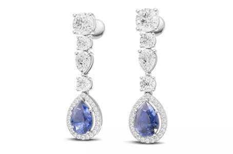 Pear Cut Blue Sapphire and Diamond Drop Earrings For Women