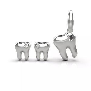 Original pendant and stud earrings in the shape of a tooth