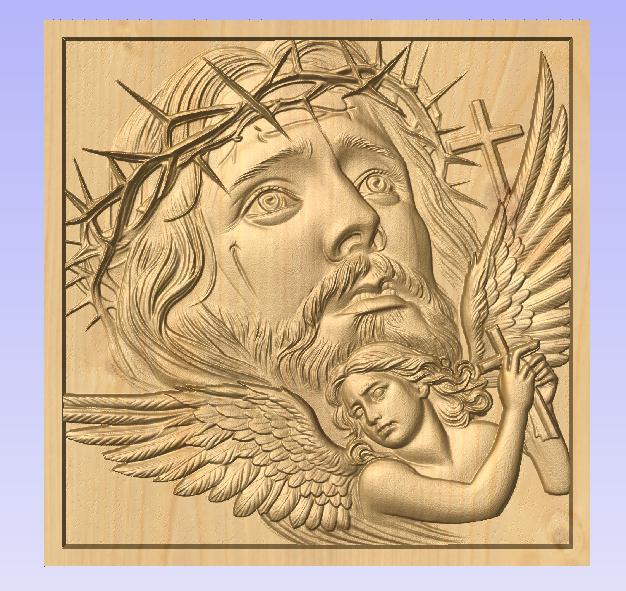 Jesus Crown of Thorns with Angel – Christian CNC Relief STL