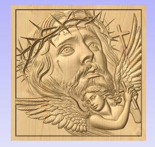 Jesus Crown of Thorns with Angel – Christian CNC Relief STL