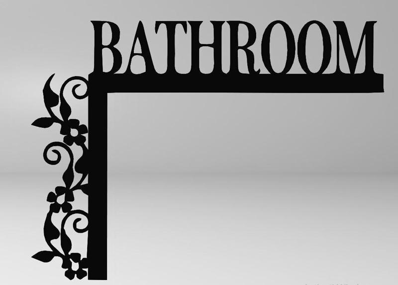 Bathroom" Door Corner Design with Flowers - Line Art
