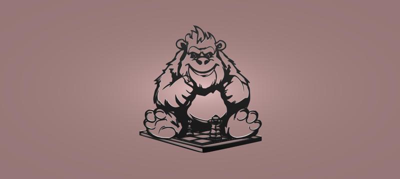 Decorative mural, gorilla with chess, ape