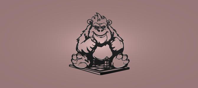 Decorative mural, gorilla with chess, ape