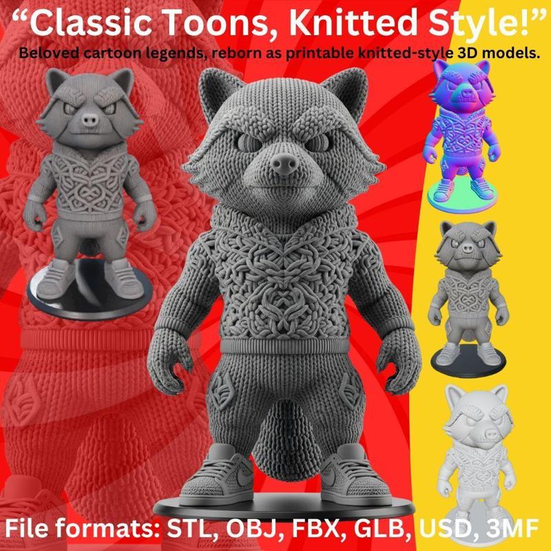 Knitted Hoodie Raccoon Figure – Stylized Designer Toy Character