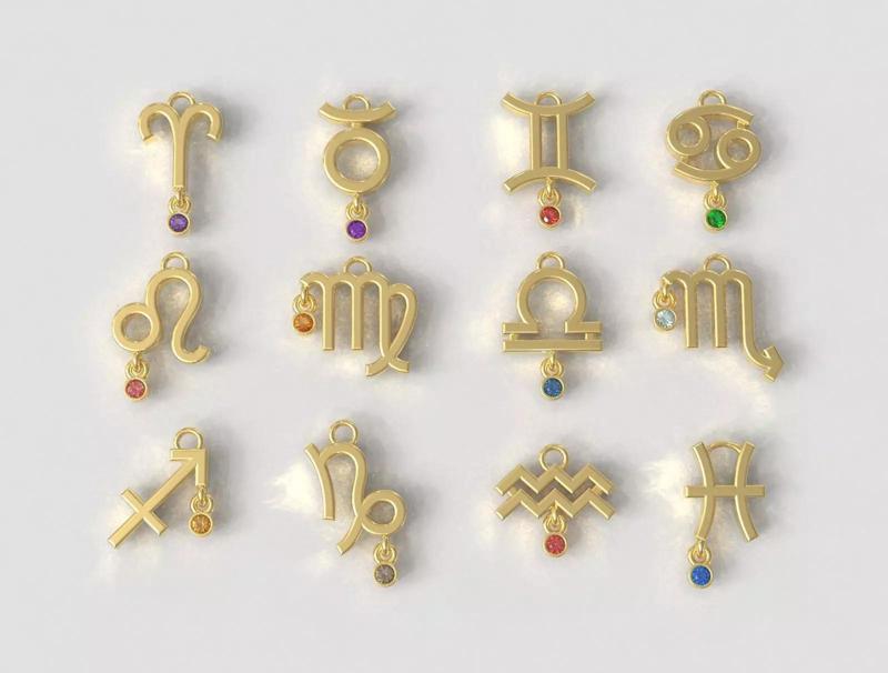 12 Zodiac Pendants with gemstone