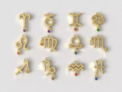 12 Zodiac Pendants with gemstone
