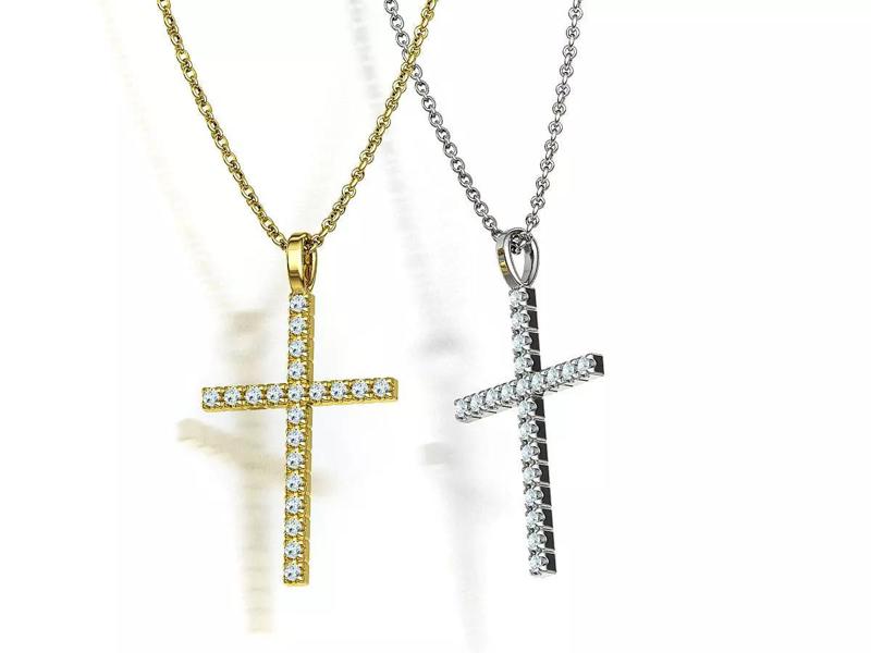 30mm Diamond Cross Pendant Pave Setting Necklace Bricks Style
