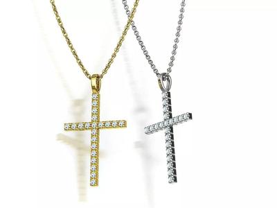 30mm Diamond Cross Pendant Pave Setting Necklace Bricks Style