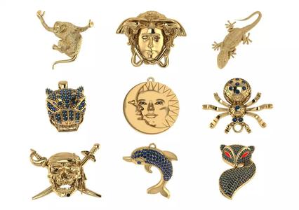 9 files animal pendants pirates dolphine tiger Vercace an more