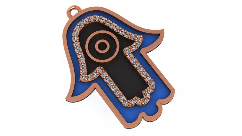 Black and Blue Enamel Paint Hamsa Hand Pendant Necklace