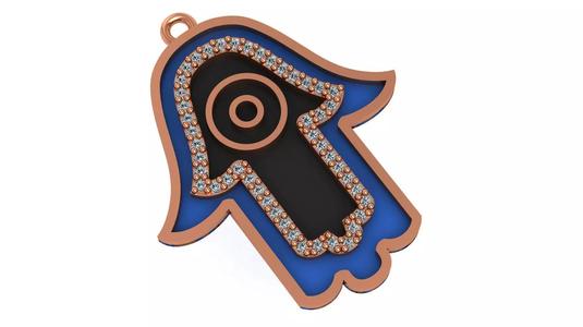 Black and Blue Enamel Paint Hamsa Hand Pendant Necklace