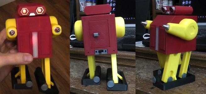 Sentinel, mechanical bi ped walking robot. uses standard TT 1:48 gear motor.