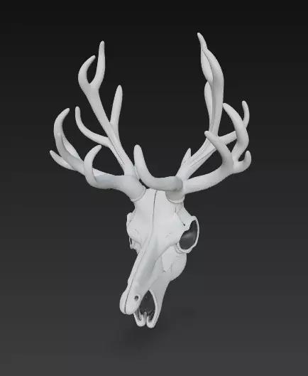 Stylized Deer Skull with Antlers 3D Model Fantasy Sculpture