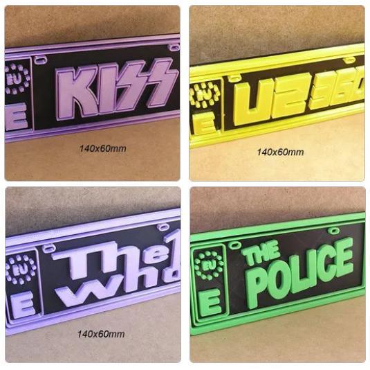 Kiss, Police, U2, Who, Batch, pack, Pack of 4 license plates Rock music bands