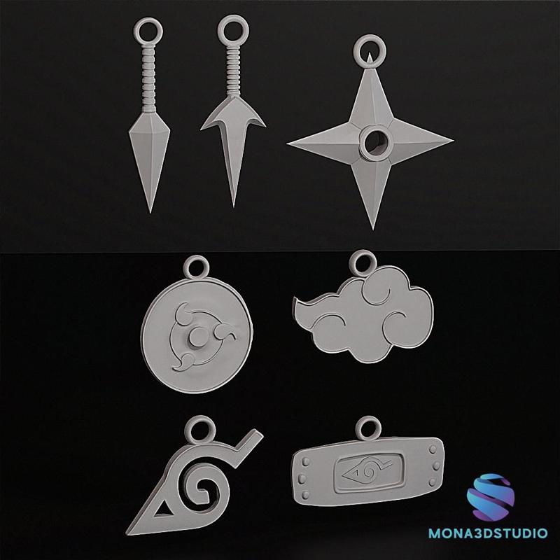Naruto Pendant Set STL | Kunai, Shuriken, Sharingan, Akatsuki, Leaf Village