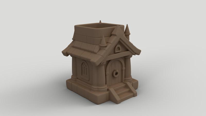 Stylized Fantasy Woodland Cottage Pen Holder