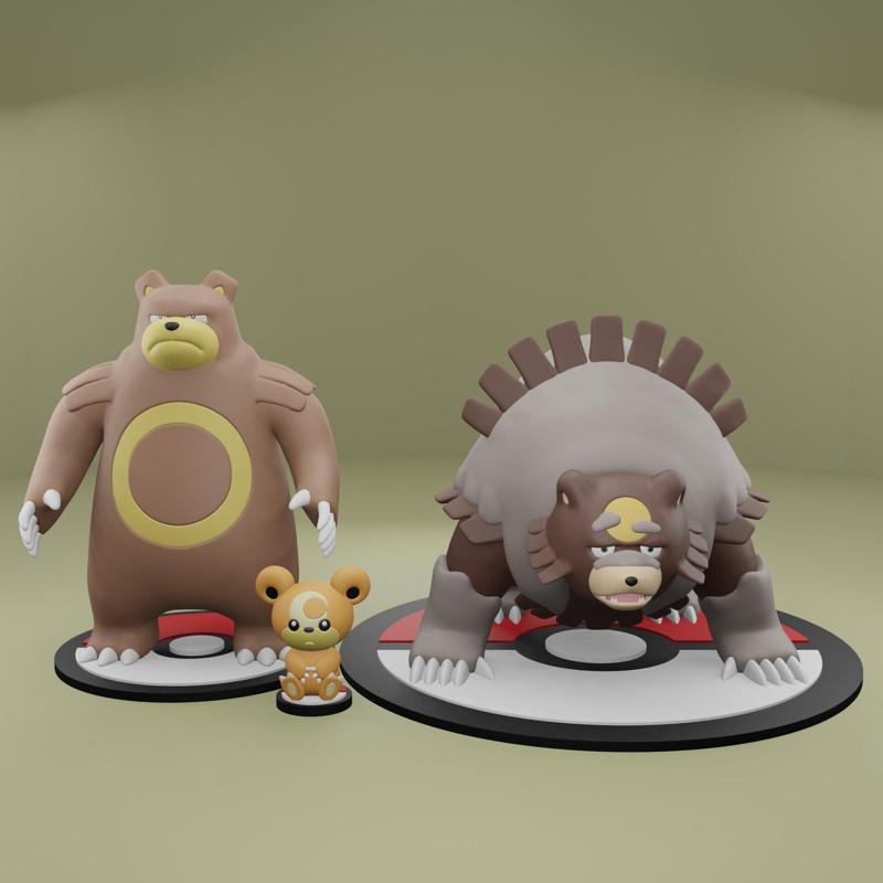Pokemon No. 216, 217, 901 Teddiursa, Ursaring, Ursaluna