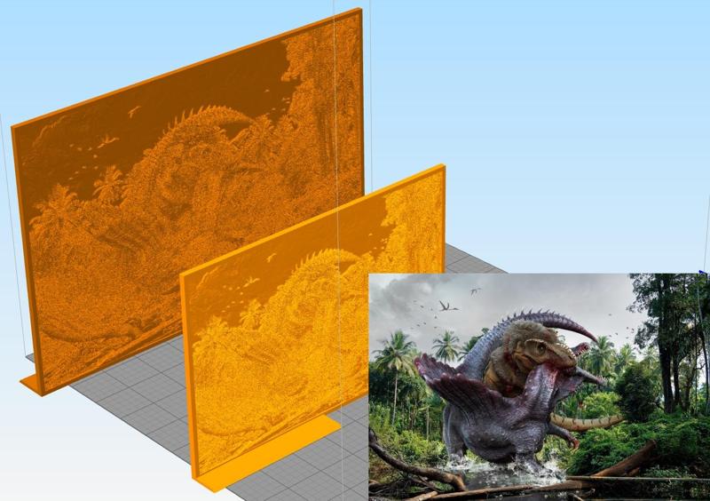 Lithophane-Tyrannosaurus Rex kills Spinosaurus 270mm/200 mm